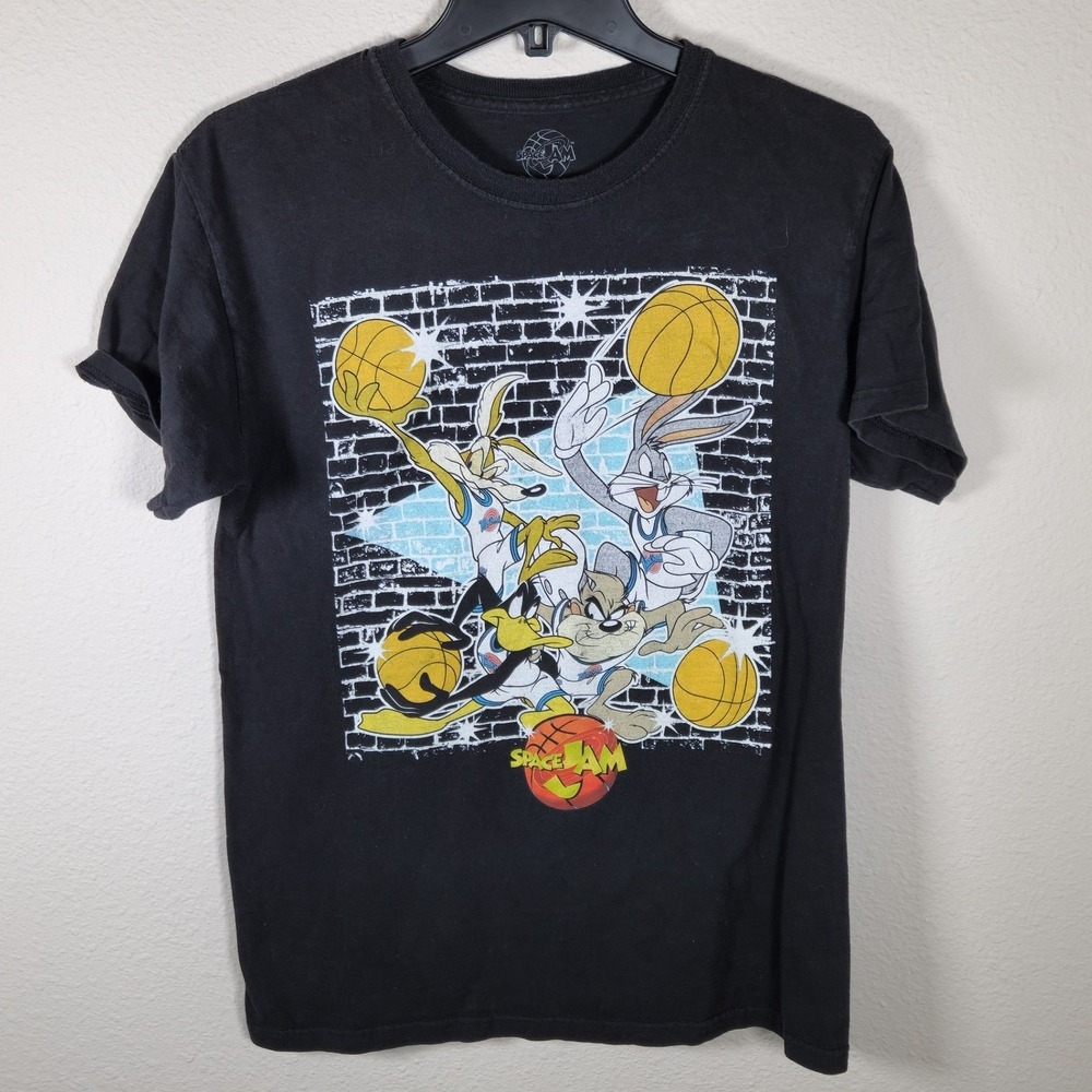 Space Jam Characters Basketball Graphic T Shirt Black Size Medium